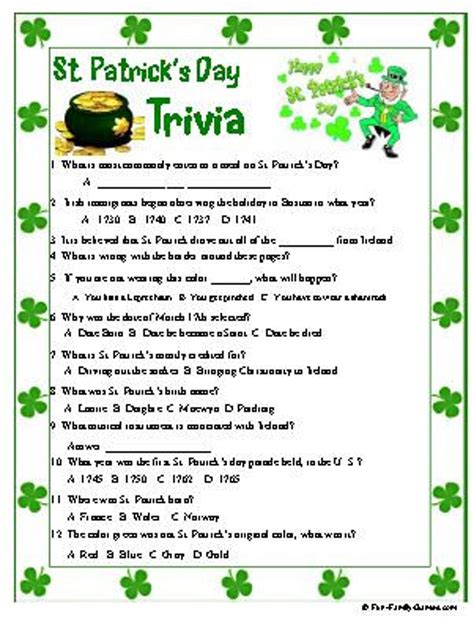 St Patrick S Day Trivia Printable